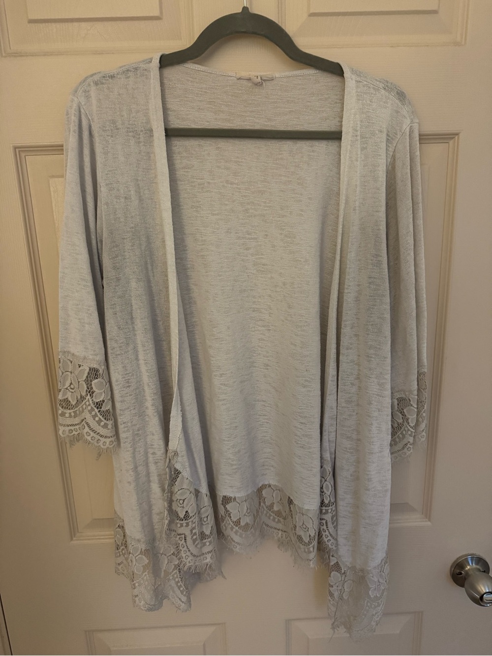 Maurices Light Gray Lace-Trim Open Front Cardigan